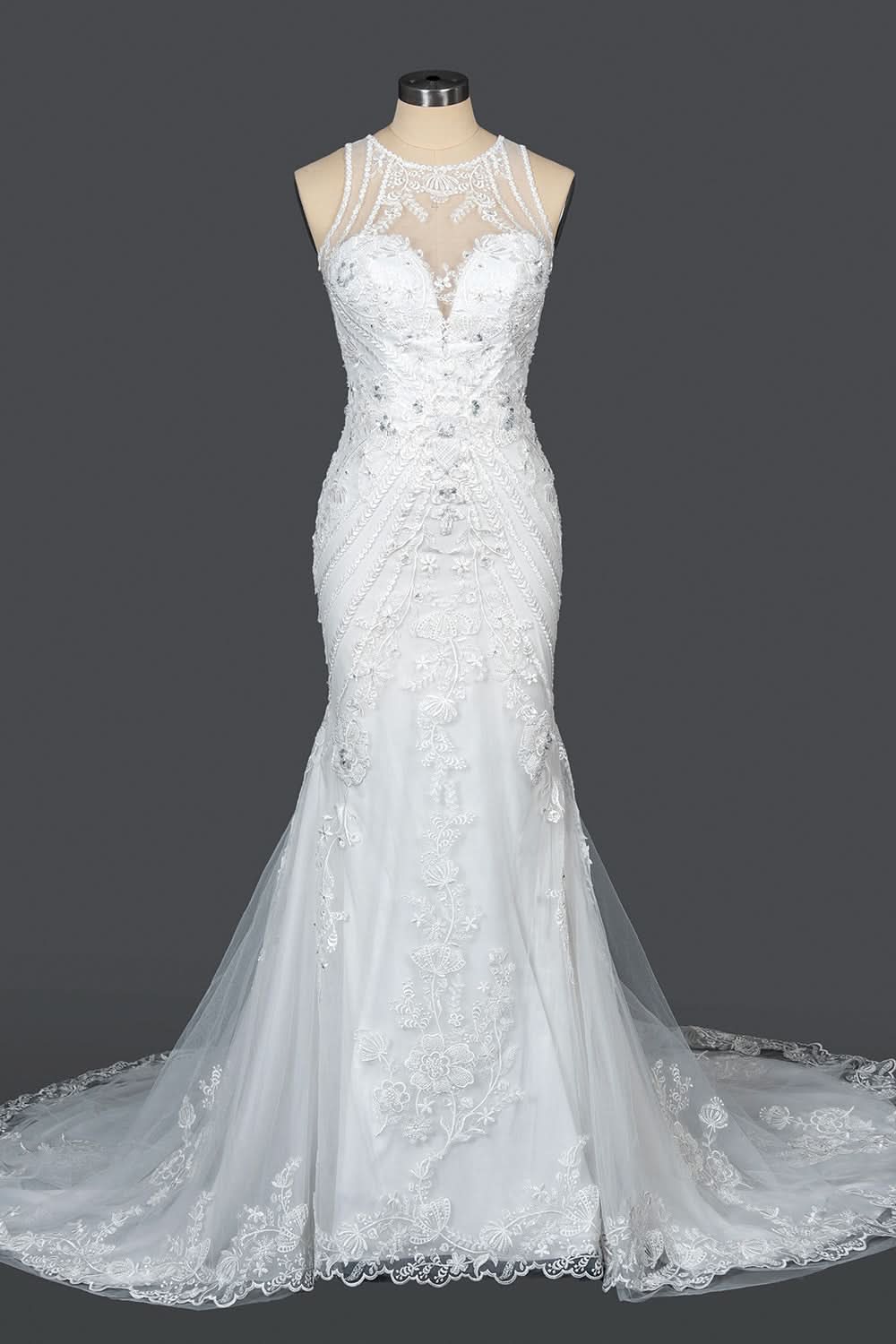 Mermaid Scoop Neck Jewel Wedding Dress with Beadings and Appliques BM bride