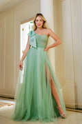Sage Green One Shoulder Sweetheart Mermaid Prom Dress with Split BM bride