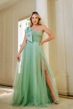 Sage Green One Shoulder Sweetheart Mermaid Prom Dress with Split BM bride