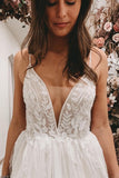 Long A-line V-neck Wedding Dress Open Back With Slit Lace Tulle BM bride