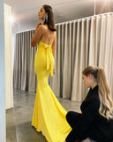 Yellow Backless Mermaid Evening Dress BM bride