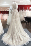 Long A-line Wedding Dress Backless Lace With Tulle V-neck BM bride