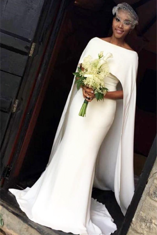 Modern Ivory Mermaid Summer Wedding Dress with Cape BM bride