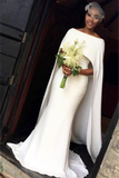 Modern Ivory Mermaid Summer Wedding Dress with Cape BM bride