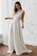 V-Neck Sleeveless Long Wedding Dress BM bride