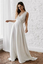 V-Neck Sleeveless Long Wedding Dress BM bride
