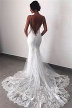 Spaghetti Strap Mermaid Lace Wedding Dress with Appliques BM bride