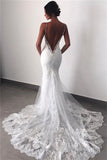Spaghetti Strap Mermaid Lace Wedding Dress with Appliques BM bride