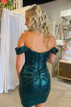 Sparkly Grape Detachable Off the Shoulder Sequins Tight Homecoming Dress