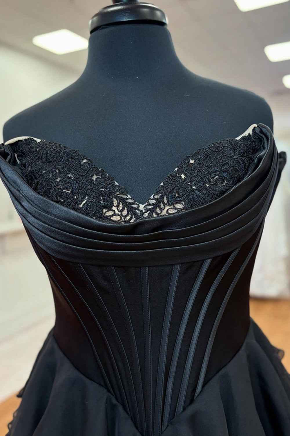 Blue Sweetheart Ruffled Long Corset Prom Dress with Slit