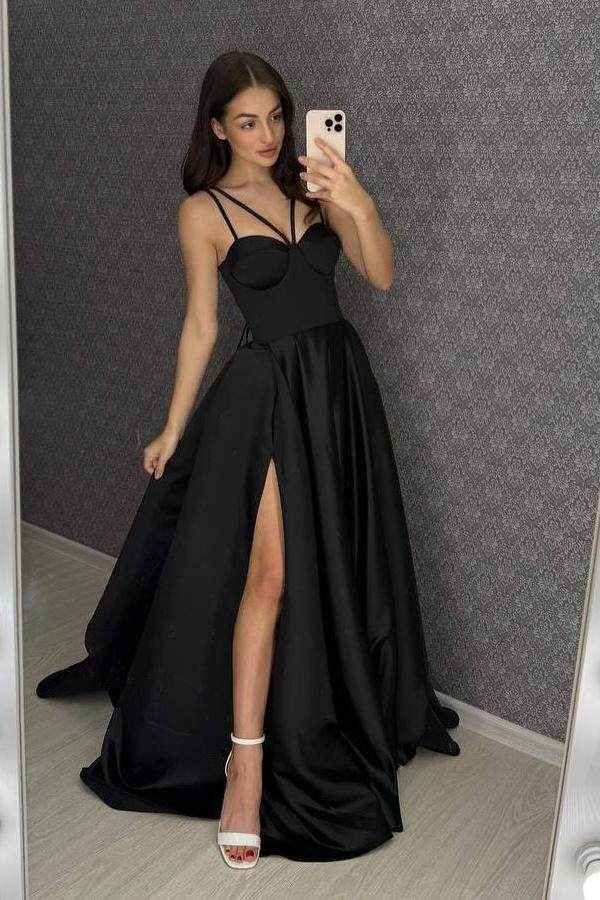 Spaghetti Strap Sleeveless Sweetheart Long Prom Dress With Split
