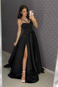 Spaghetti Strap Sleeveless Sweetheart Long Prom Dress With Split