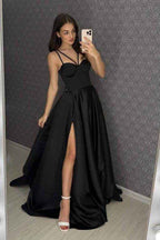 Spaghetti Strap Sleeveless Sweetheart Long Prom Dress With Split