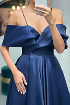 Spaghetti-Strap Off-the-Shoulder A-Line Lace-Up Back Long Evening Dress BM bride