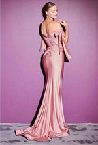 Off-the-Shoulder Mermaid Prom Dress with Split BM bride