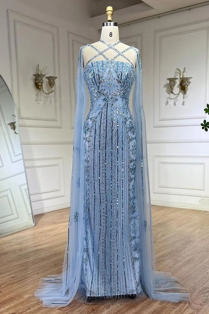 Charming Tulle Halter Appliques Mermaid Long Prom Dress With Beading