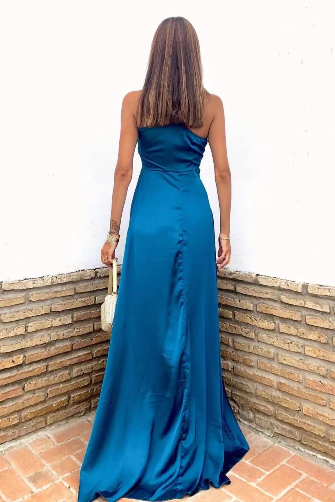 Glamorous Royal Blue One Shoulder Sleeveless Prom Dress with Slit BM bride