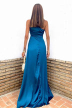 Glamorous Royal Blue One Shoulder Sleeveless Split Prom Dress
