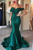 Dark Green Off-the-Shoulder Mermaid Evening Dress BM bride
