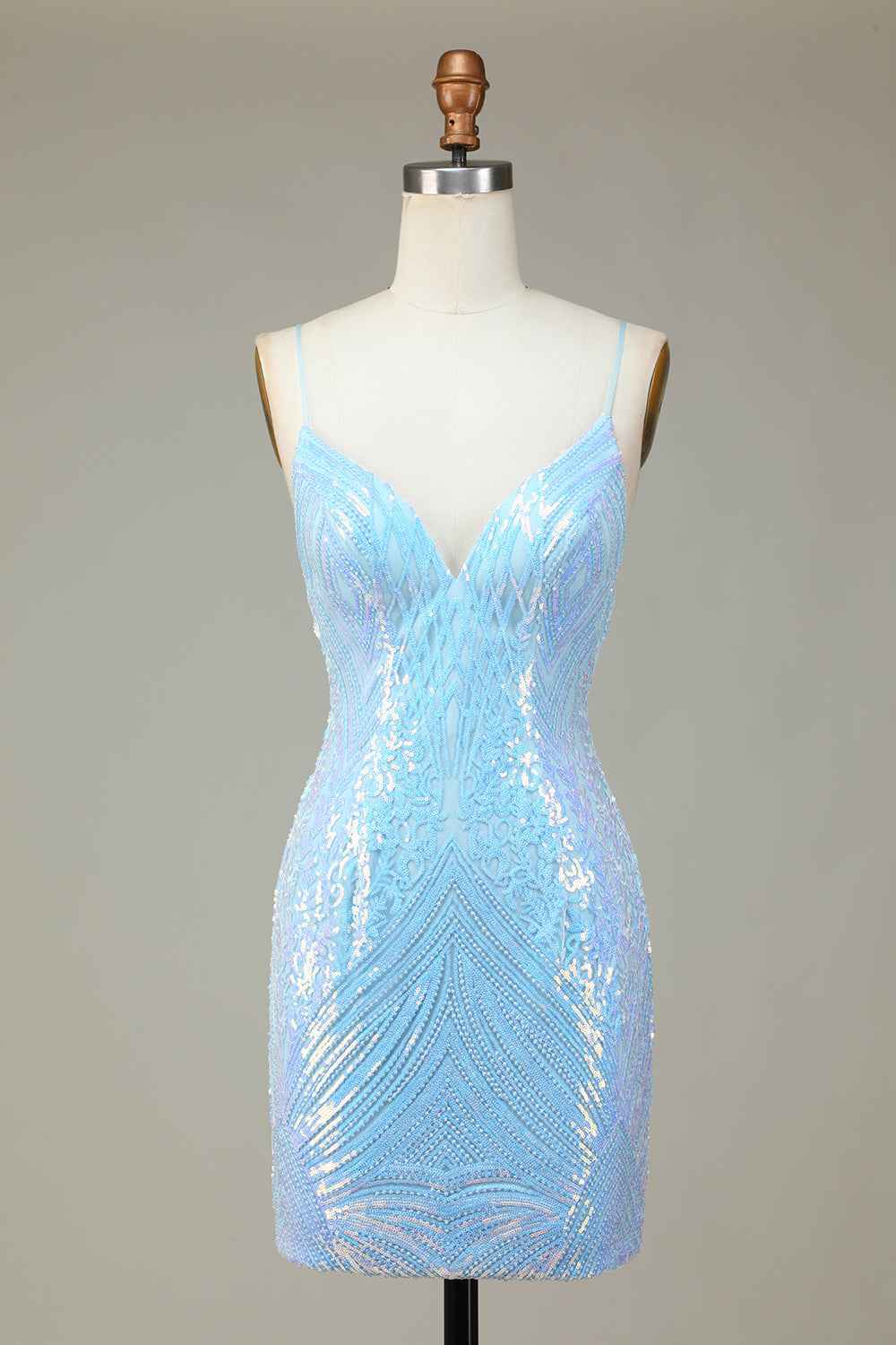Glitter Blue Sequins Tight Short Homecoming Dress Bmbride