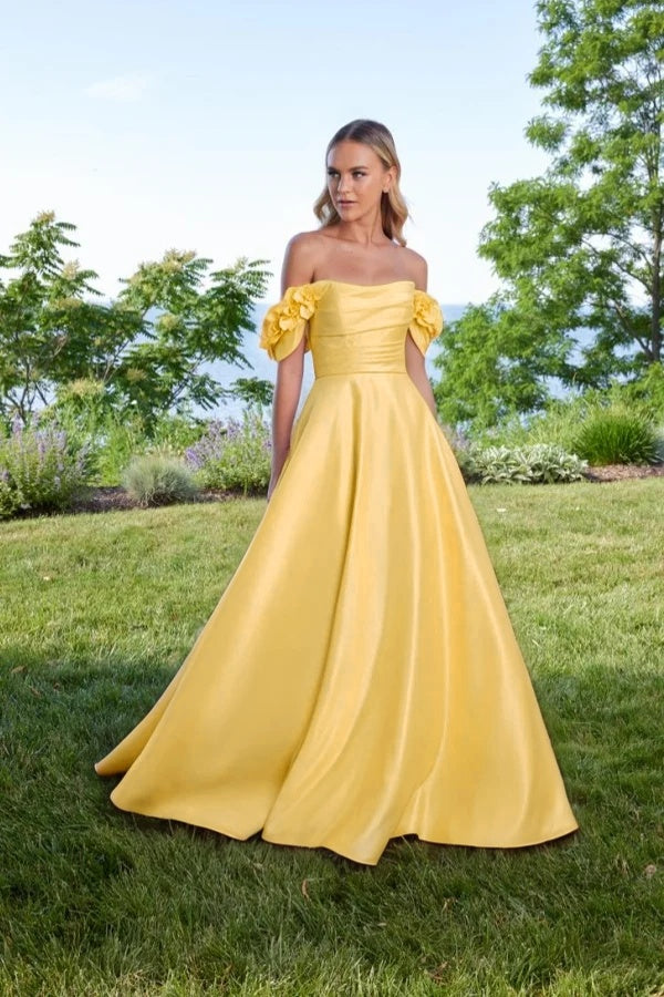 Off the Shoulder Sleeveless Long A Line Prom Dress With Pleated BMBRIDE