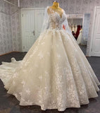 Vintage A-Line Bateau Neck Floor-Length Tulle Wedding Dress with Lace Sequins Appliques BM bride
