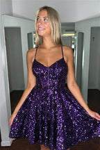 Lace-Up A-Line Sequin Homecoming Dress in Grape BM bride