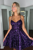 Lace-Up A-Line Sequin Homecoming Dress in Grape BM bride