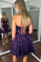 Lace-Up A-Line Sequin Homecoming Dress in Grape BM bride