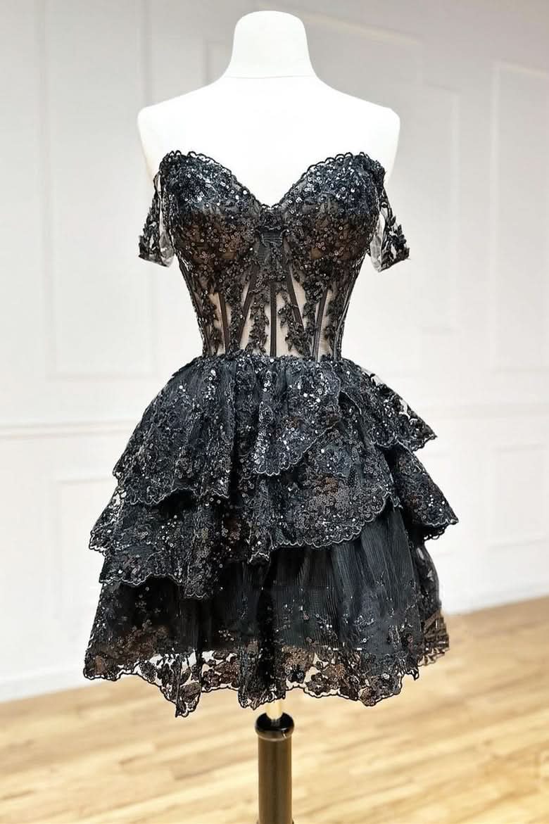 Sweetheart A-Line Short Tiered Homecoming Dress with Playful Layers BM bride