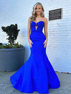 Royal Blue Mermaid Sweetheart Long Satin Prom Dress With Bow-knot