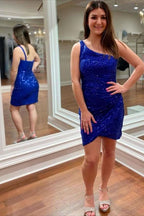 Trendy One Shoulder Bodycon Pleated Homecoming Dress BM bride
