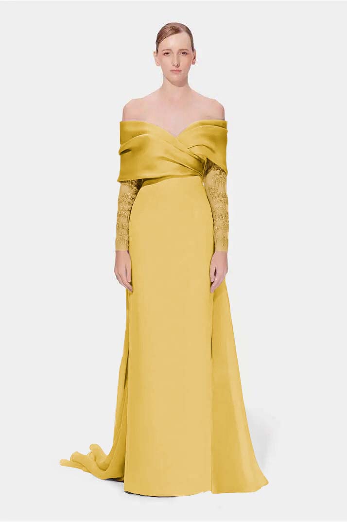 Off the Shoulder Long Sleeves Long Mermaid Prom Dress With Appliques BMBRIDE
