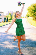 Green Sequins One Shoulder Tight Homecoming Dress Bmbride