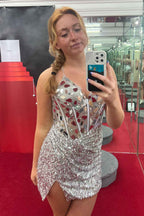 Sparkly Red Sequin Spaghetti Straps Mirror Tight Short Hoco Dress