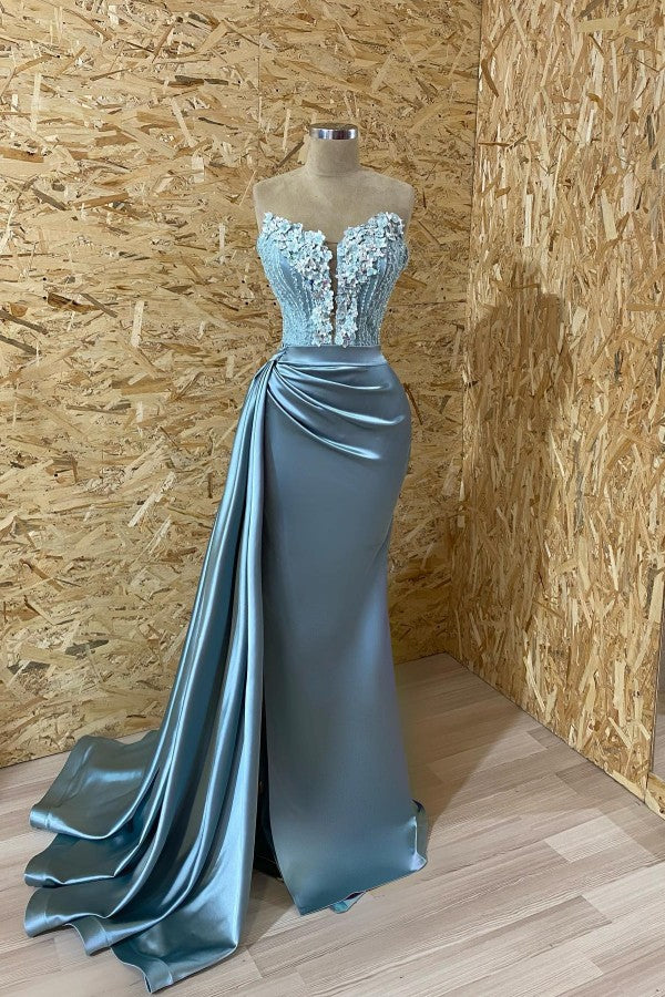 Sleeveless Appliques Mermaid Evening Dress with Split BM bride