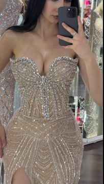 Sleeveless Strapless Beading Mermaid Long Prom Dress With High Split