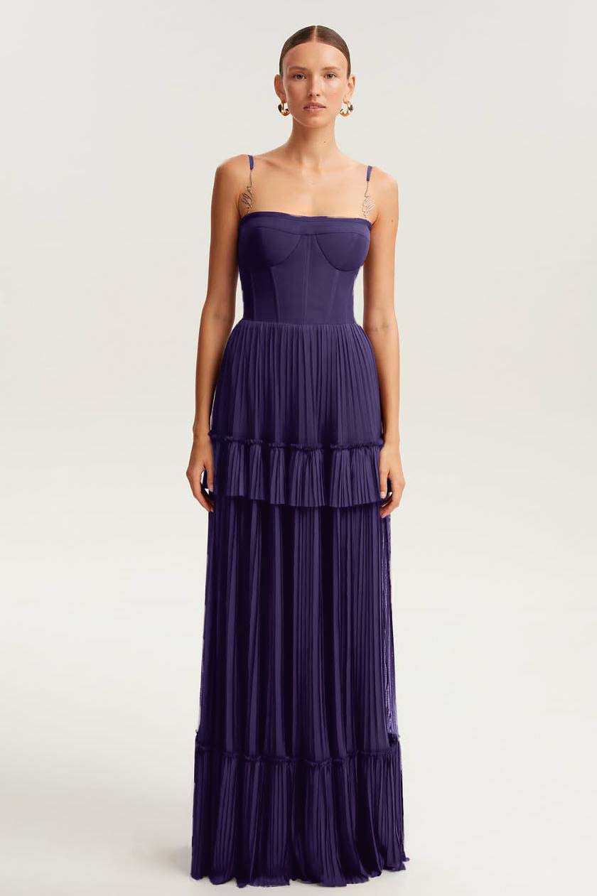 Spaghetti Strap Sleeveless Long Prom Dress With Ruffles
