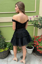 Sparkly Fuchsia Tiered A-Line Tulle Short Homecoming Dress with Lace Bmbride