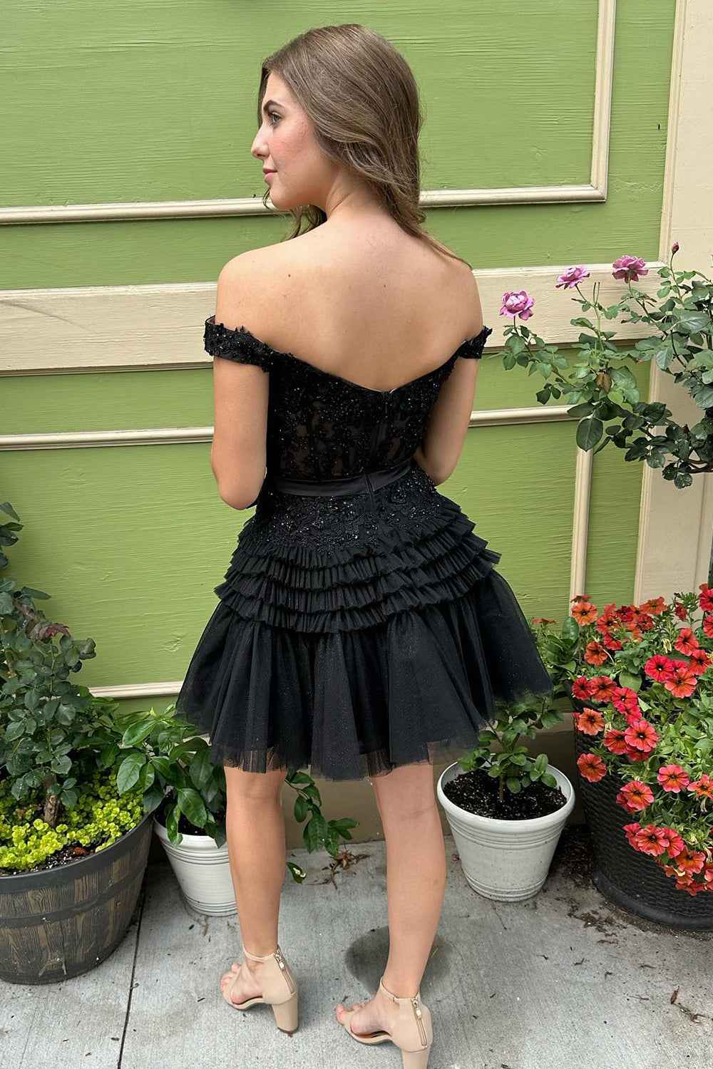 Sparkly Fuchsia Tiered A-Line Tulle Short Homecoming Dress with Lace Bmbride