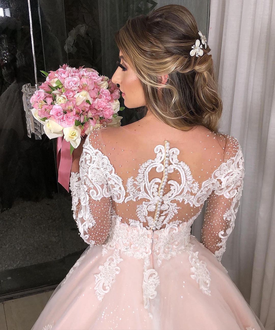 Off-the-Shoulder Sweetheart Wedding Dress Backless With Appliques Lace Ruffles Tulle BM bride
