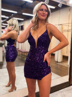 Harper | Bodycon Halter V Neck Short Homecoming Dress BM bride