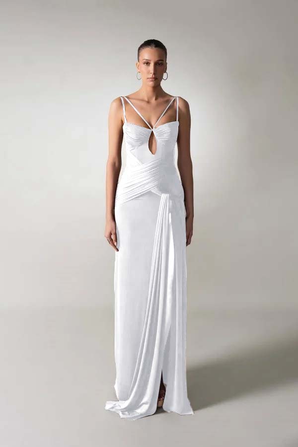 Spaghetti Strap Sleeveless Long Mermaid Prom Dress With Pleated BMBRIDE