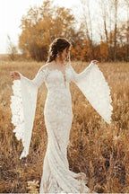 Long Sleeve Floor-Length Mermaid Wedding Dress with Lace BM bride