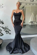 Elegant Black Strapless Sleeveless Mermaid Prom Dress with Beads BM bride