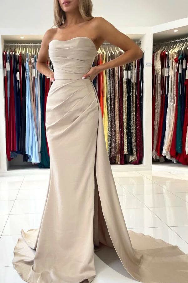 Elegant Mermaid Strapless Evening Dress with Split On Sale BM bride