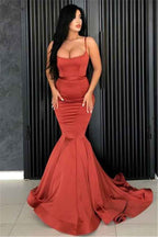 Burnt Spaghetti Strap Sleeveless Orange Mermaid Prom Dress Long With Pleated