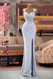 Straps Sweetheart Mermaid Sequin Split Evening Dress with Pleated Glamour BM bride