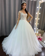 A-Line Tulle Long Sleeves Wedding Dress With Lace BM bride