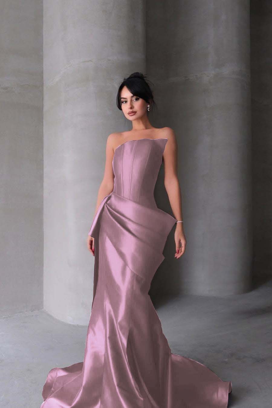 Chic Strapless Sleeveless Mermaid Long Prom Dress With Pleated BMBRIDE